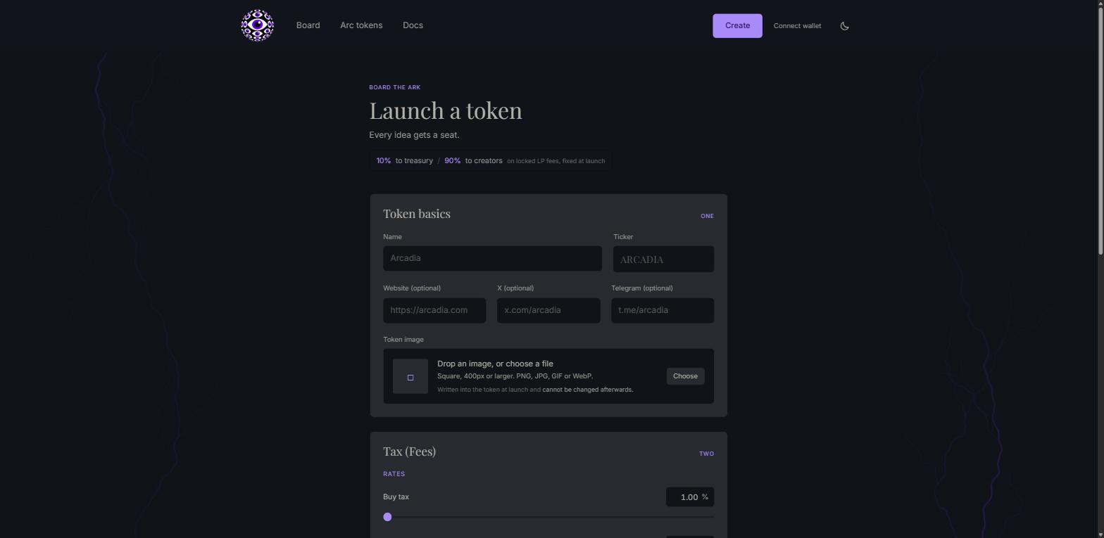 The launch form: name, ticker, optional website, X and Telegram, and a token image drop zone.